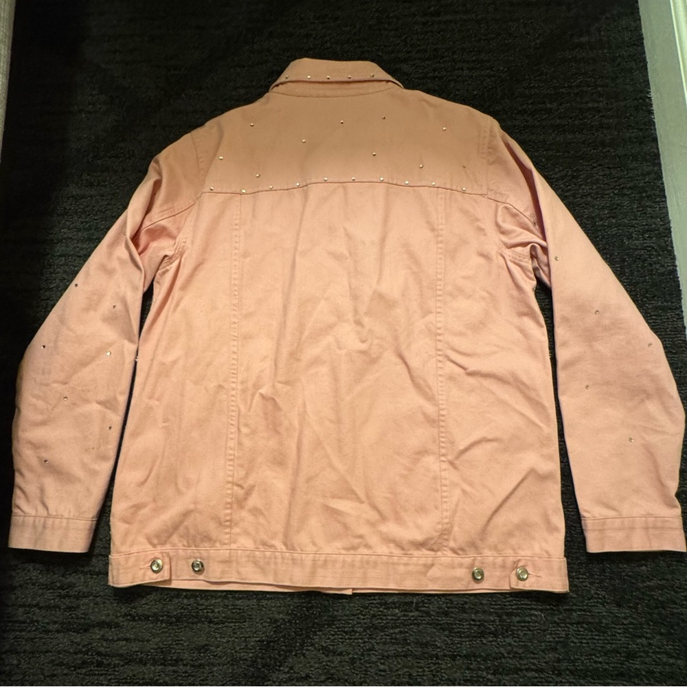 Quacker Factory Pink Rhinestone Studded Jean Jacket Classic Denim Size M Vintage - Picture 7 of 9